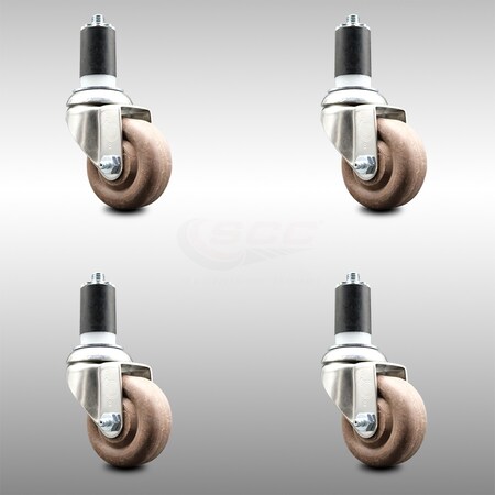 Service Caster 3 Inch 316SS High Temp Glass Filled Nylon 1-1/2 Inch Expanding Stem Caster Set SCC-SS316EX20S314-GFNSHT-112-4